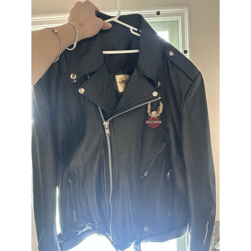 Harley-Davidson Eagle Patch Genuine Leather Motorcycle Jacket Men's Size 48